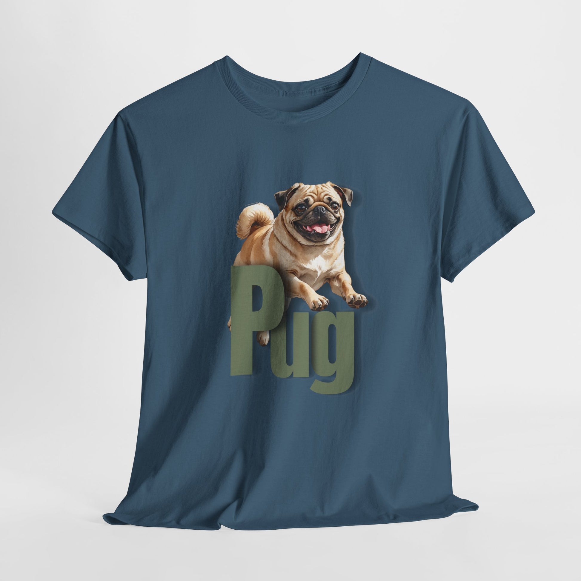 PUG LIFE SHIRT Fun Jumpin Pug in indigo blue