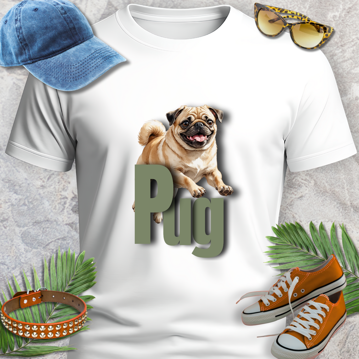 PUG LIFE SHIRT Fun Jumpin Pug in white