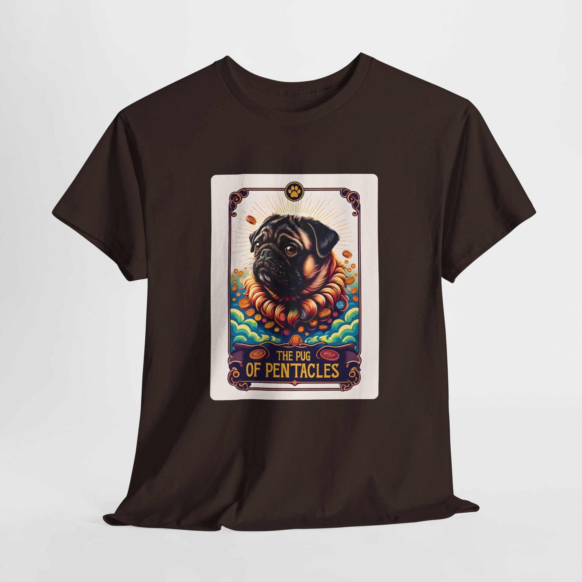 PUG TSHIRT Funny Tarot Card PUG SHIRT in dark chocolate
