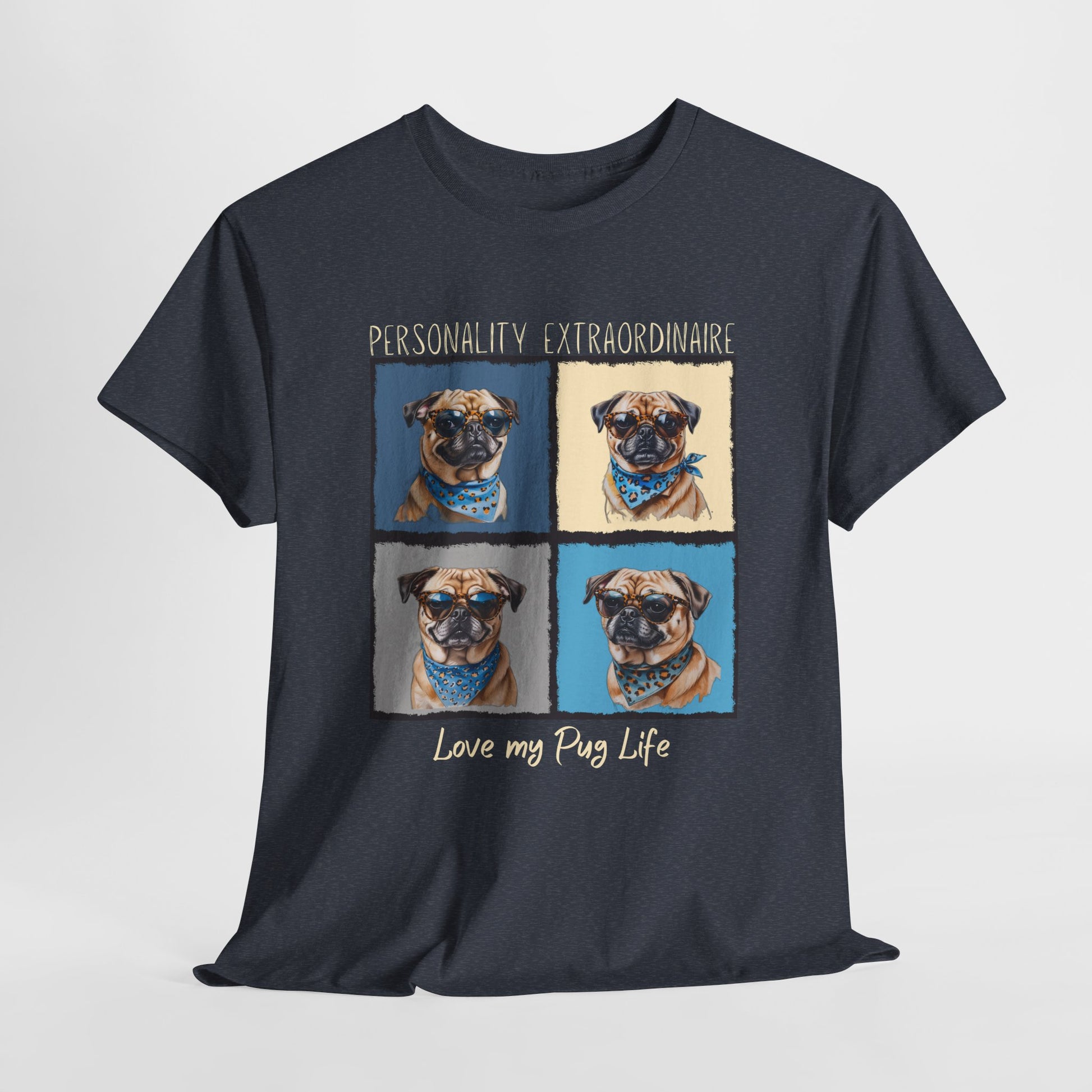 PUG TSHIRT PUG FACE SHIRT in heather navy
