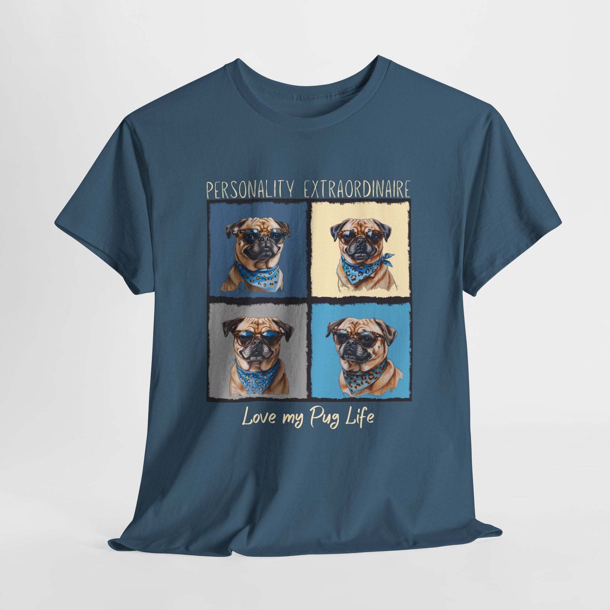 PUG TSHIRT PUG FACE SHIRT in indigo blue