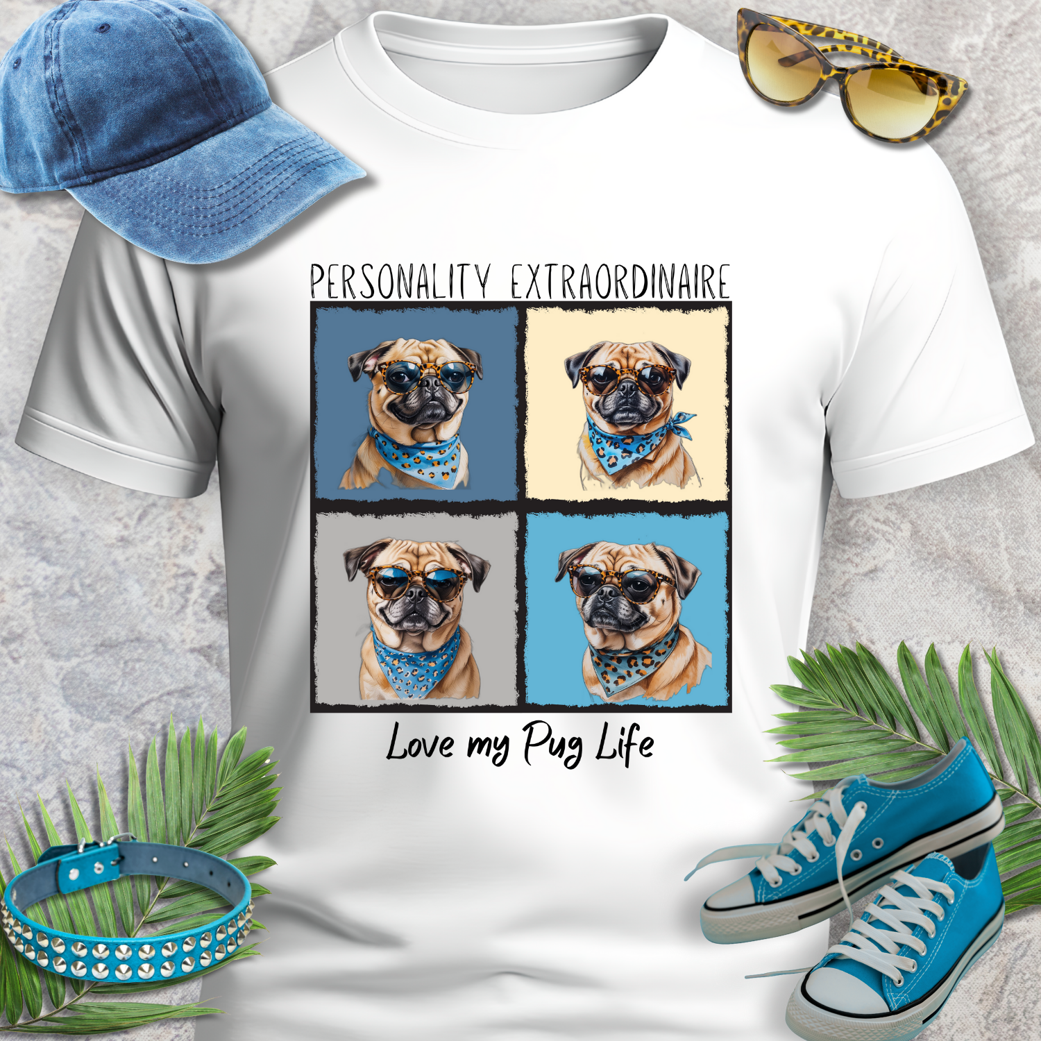 PUG TSHIRT PUG FACE SHIRT in white