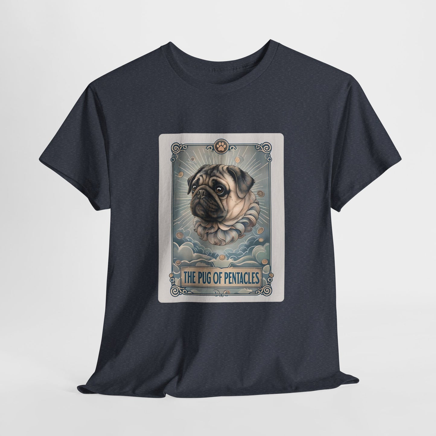 PUG TSHIRT PUG OF PENTACLES in Heather Navy