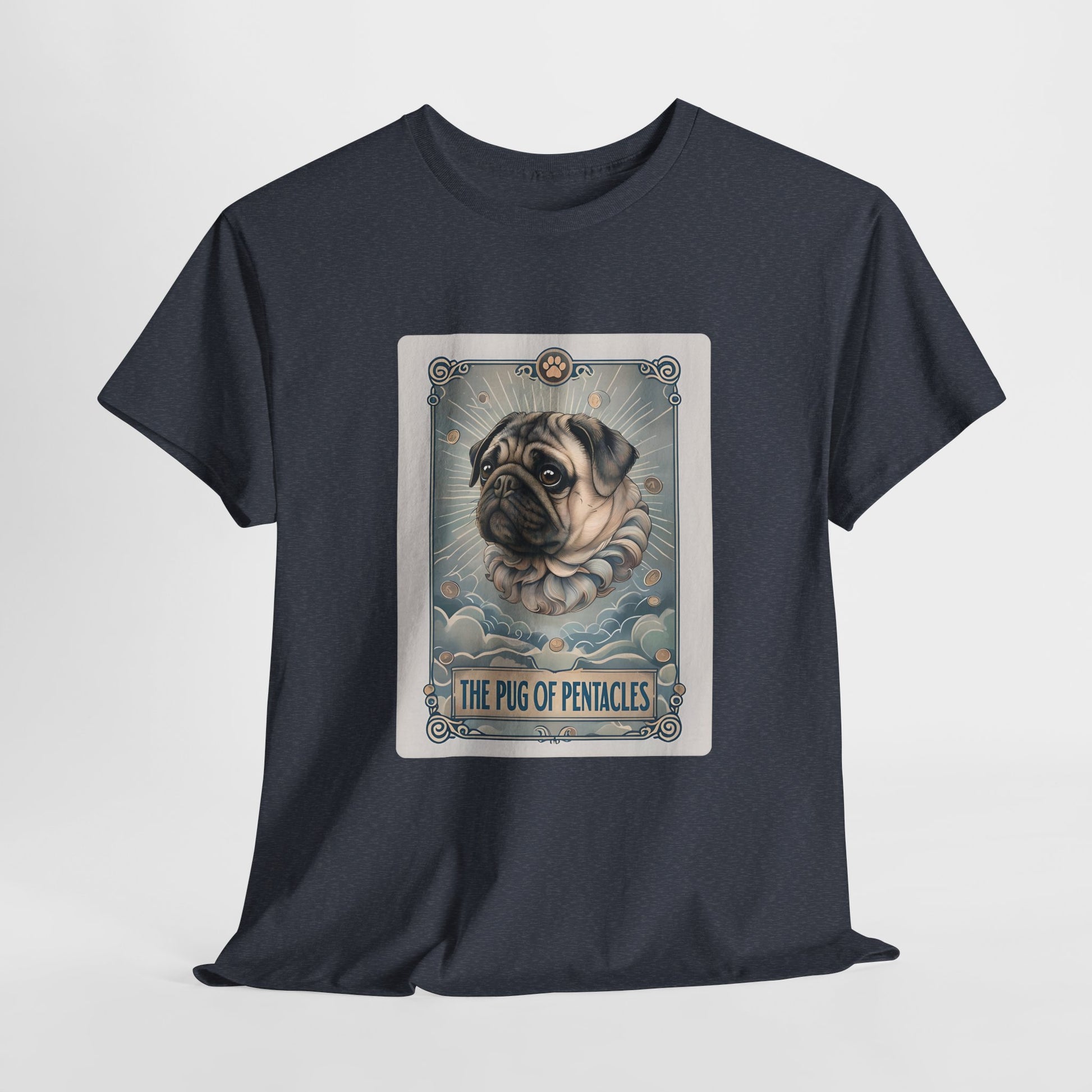 PUG TSHIRT PUG OF PENTACLES in Heather Navy