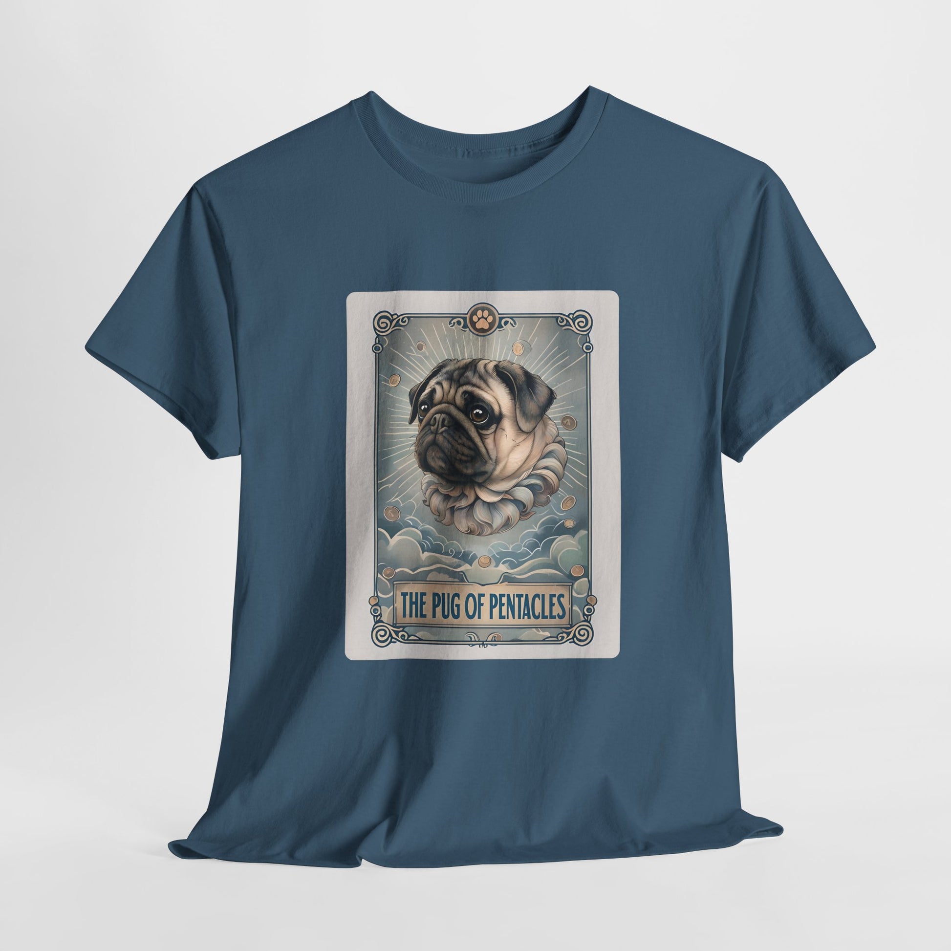 PUG TSHIRT PUG OF PENTACLES in indigo blue