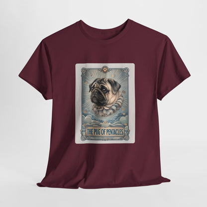 PUG TSHIRT PUG OF PENTACLES in maroon