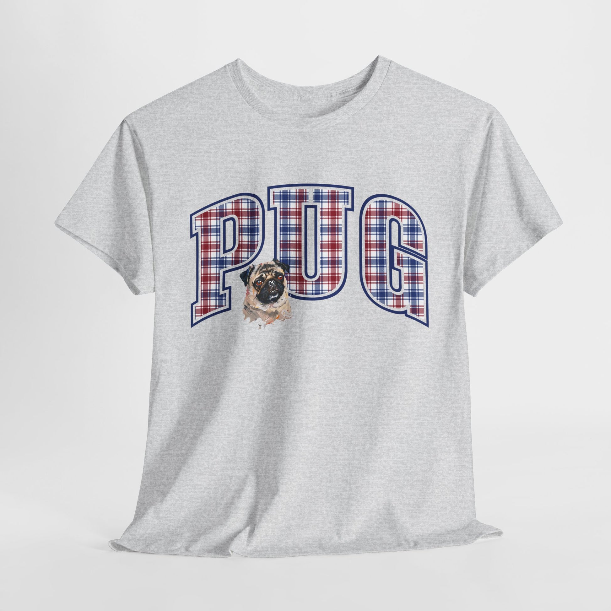 PUG TSHIRT Plaid Varsity Lettering in ash