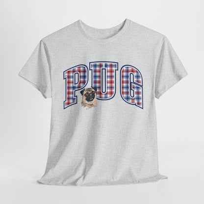 PUG TSHIRT Plaid Varsity Lettering in ash