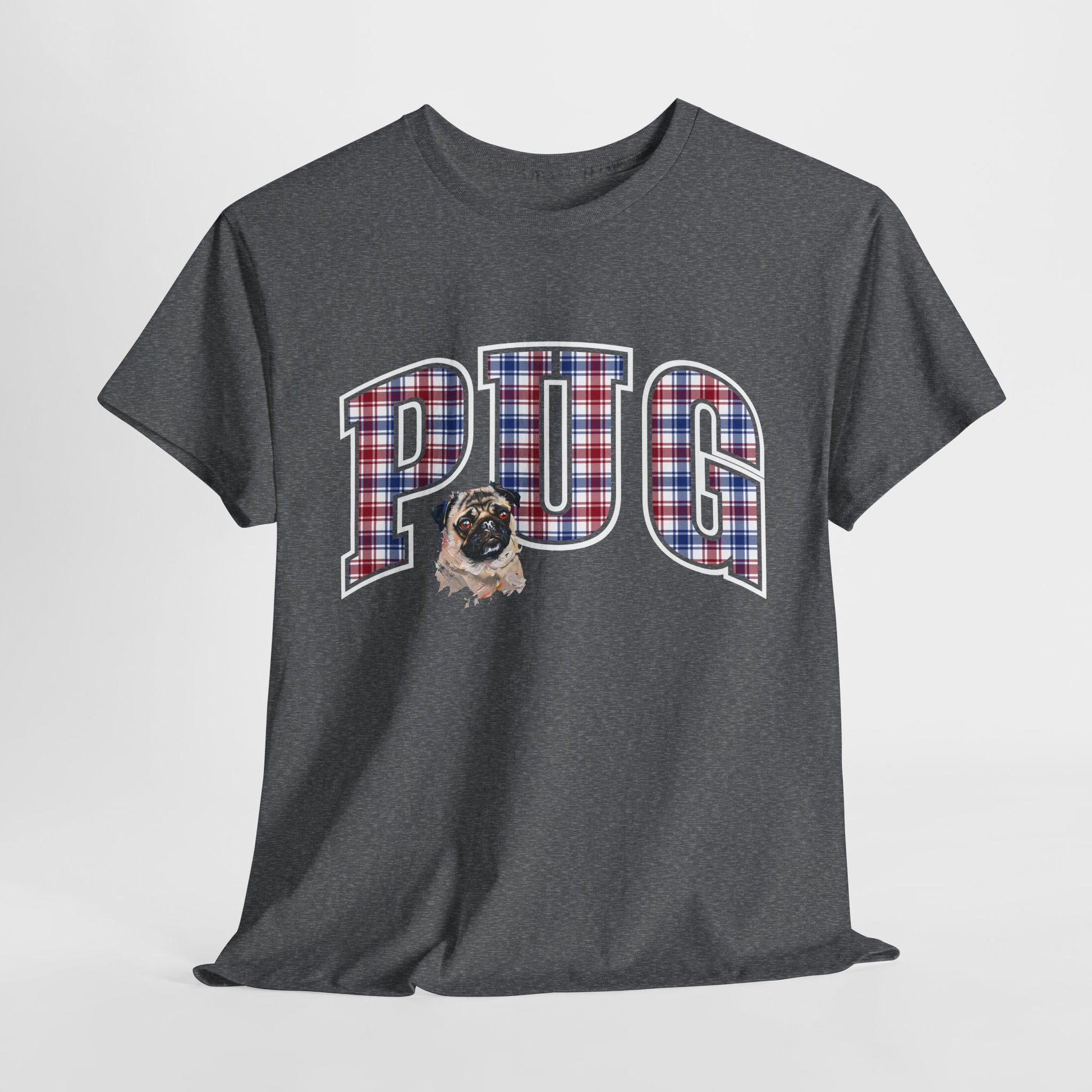 PUG TSHIRT Plaid Varsity Lettering in graphite heather