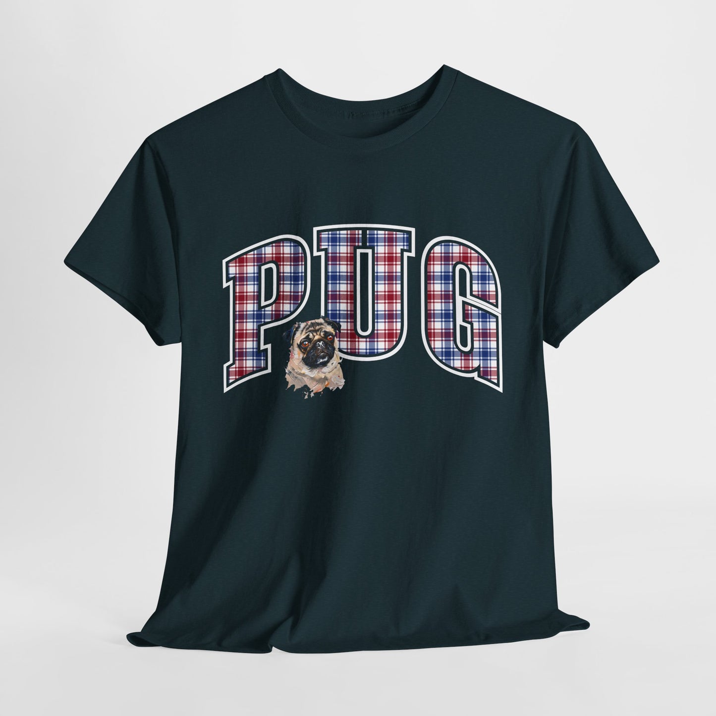 PUG TSHIRT Plaid Varsity Lettering in midnight