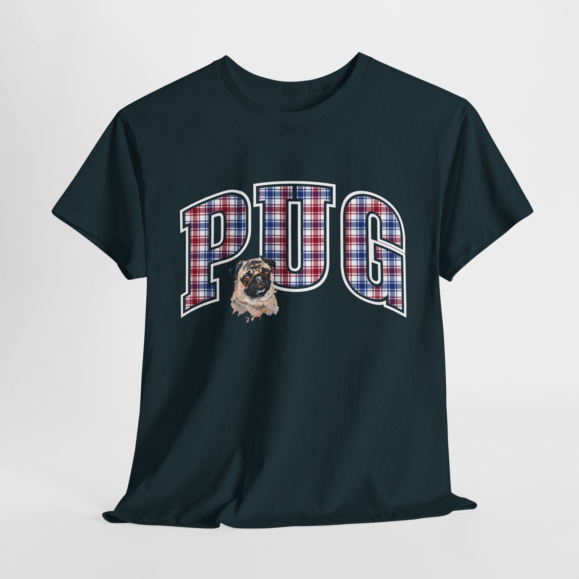 PUG TSHIRT Plaid Varsity Lettering in midnight
