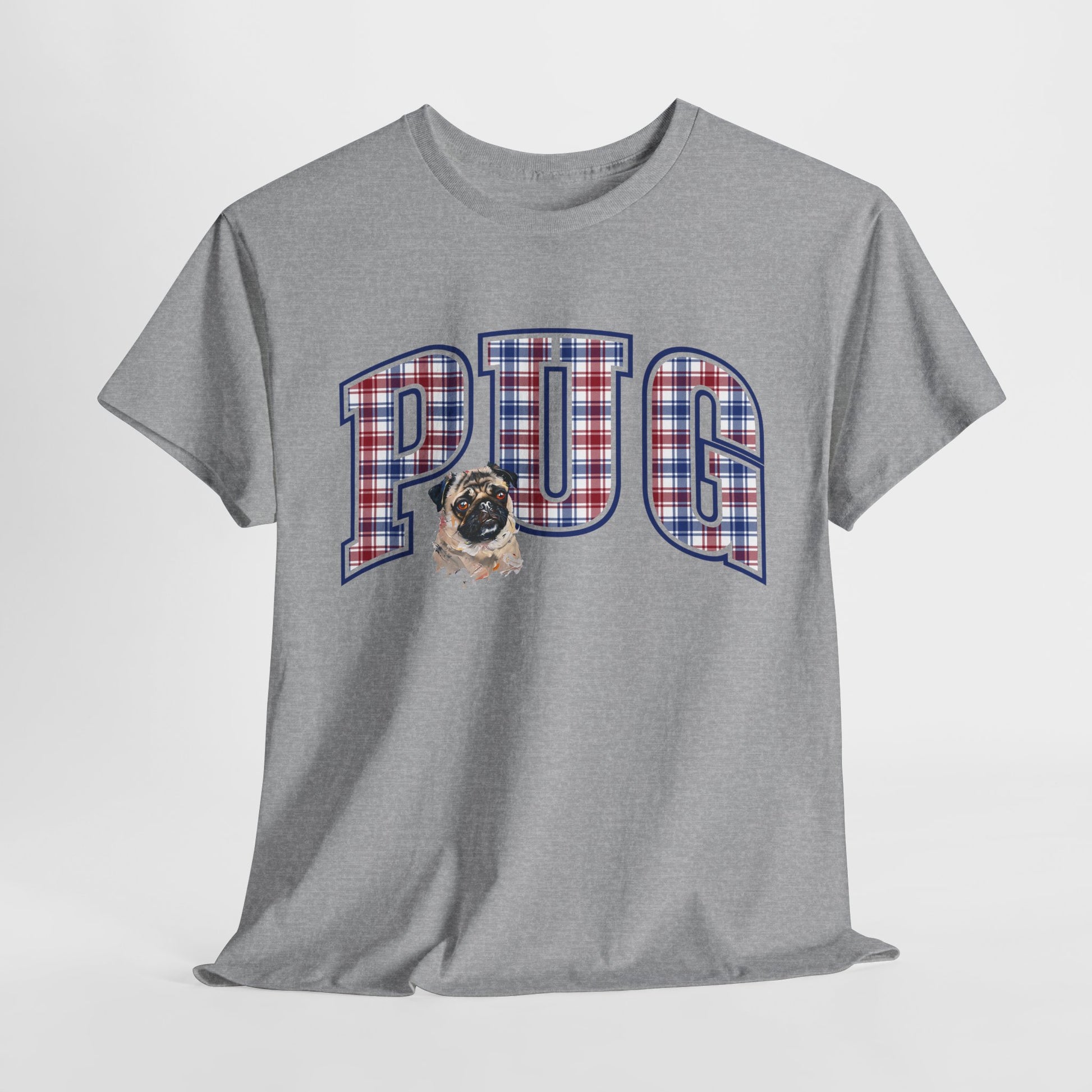 PUG TSHIRT Plaid Varsity Lettering in sport gray
