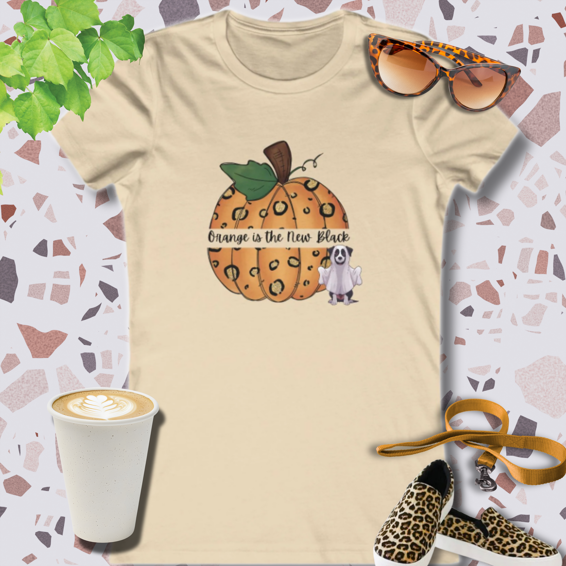 Pumpkin Halloween T Shirt Orange New Black in Soft Cream