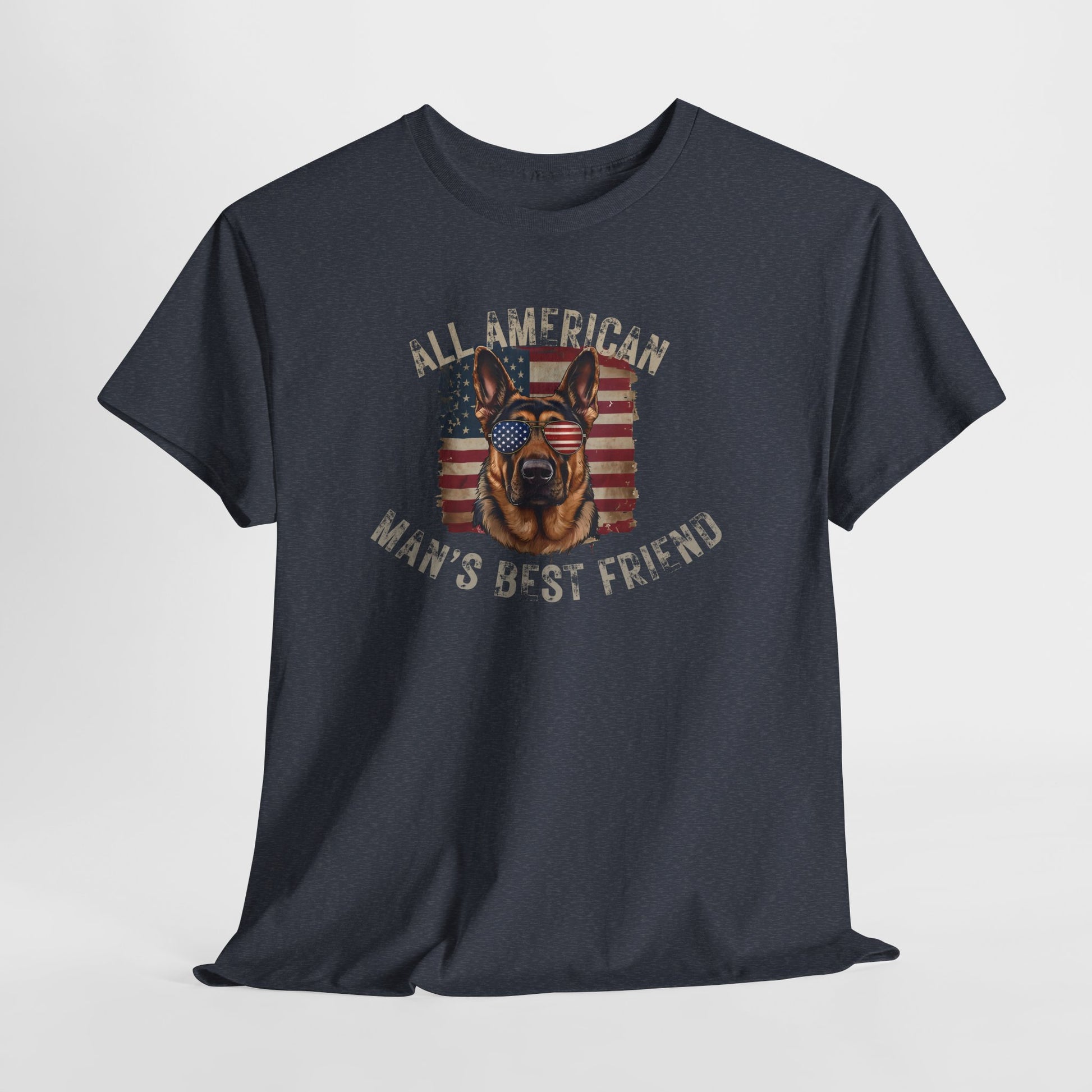 SHEPHERD DOGS SHIRT with Patriotic Dog Graphic in heather navy