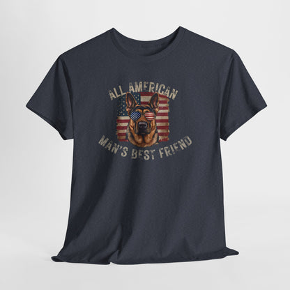 SHEPHERD DOGS SHIRT with Patriotic Dog Graphic in heather navy
