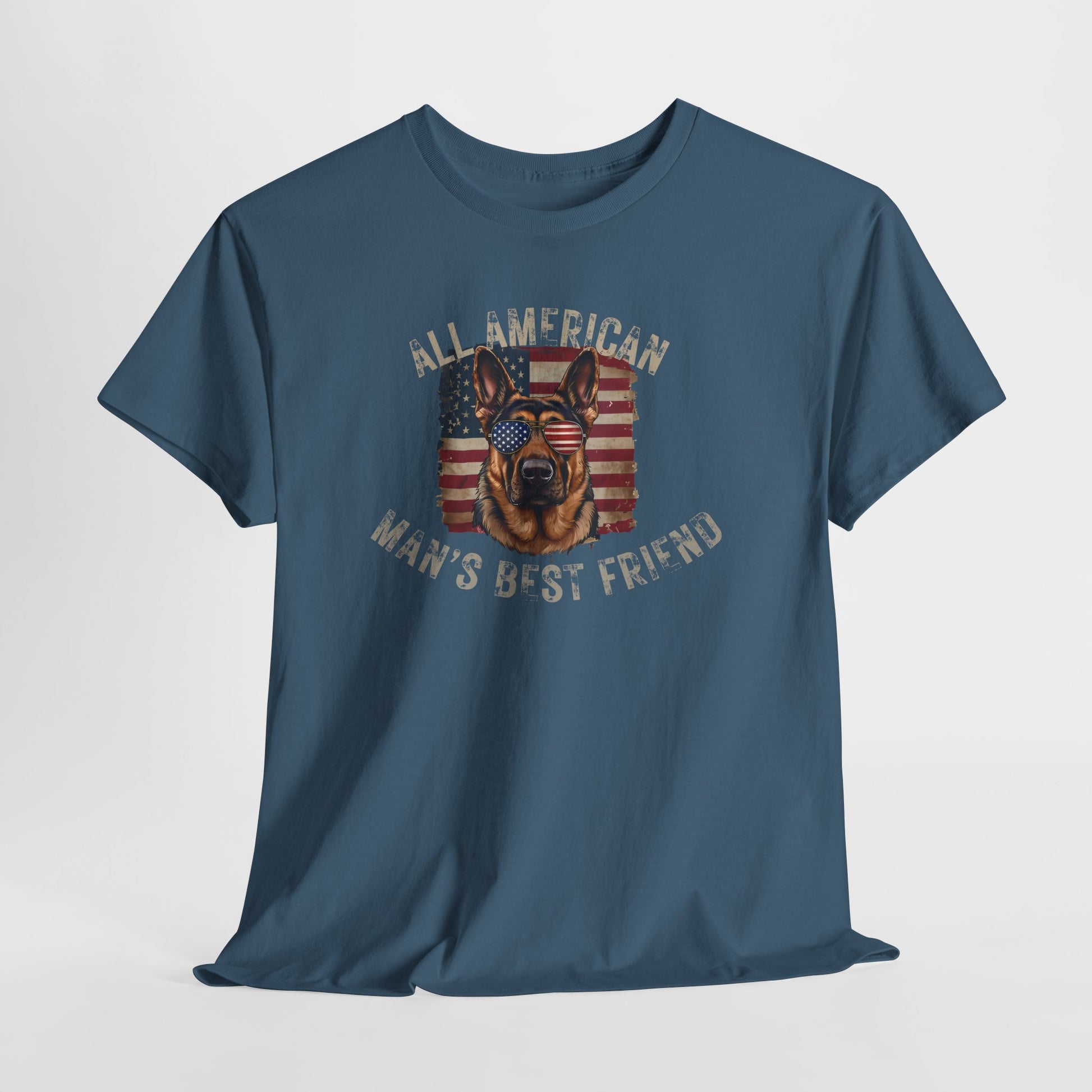 SHEPHERD DOGS SHIRT with Patriotic Dog Graphic in indigo blue