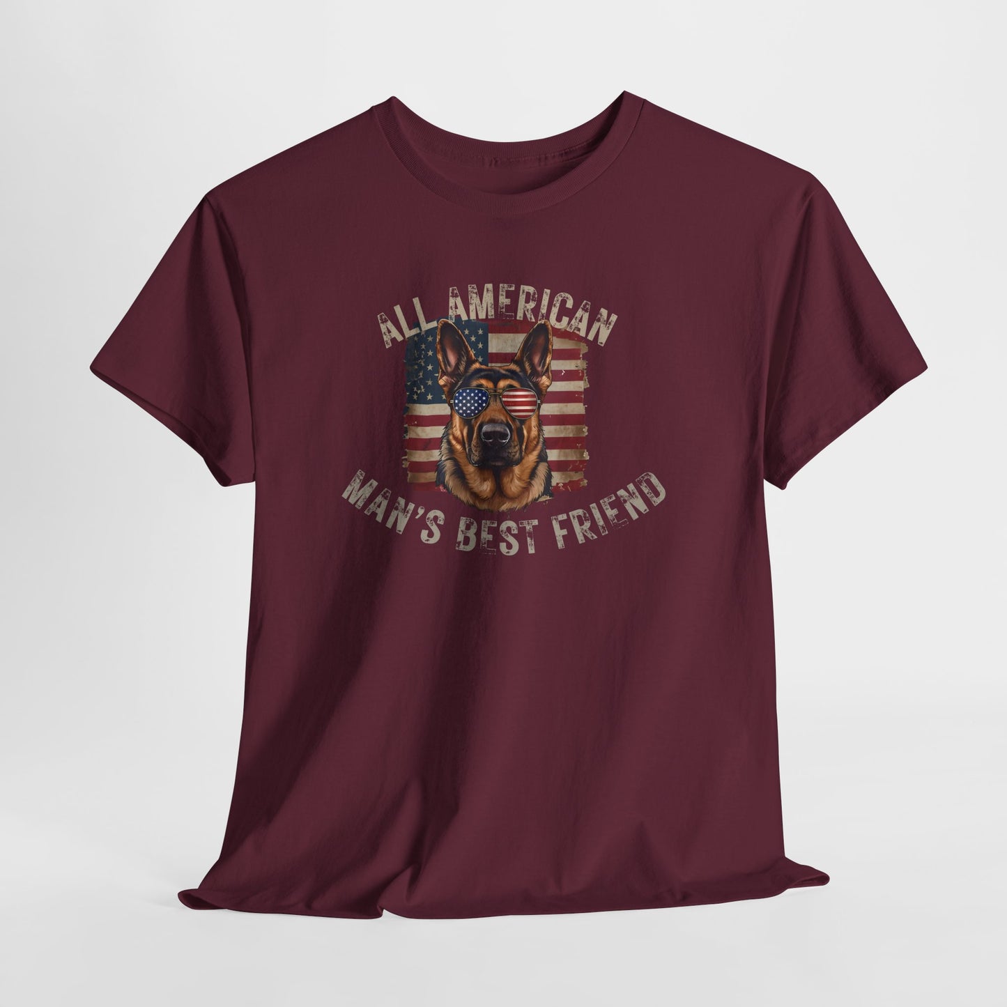 SHEPHERD DOGS SHIRT with Patriotic Dog Graphic in maroon