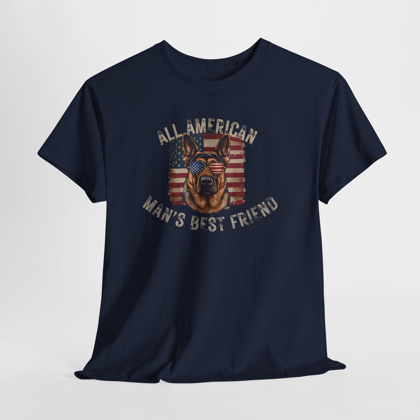 SHEPHERD DOGS SHIRT with Patriotic Dog Graphic in navy