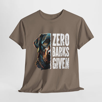 Zero-barks-crazydog t shirts in Brown Savana with a dog graphic and text 'Zero Barks Given' on a white background