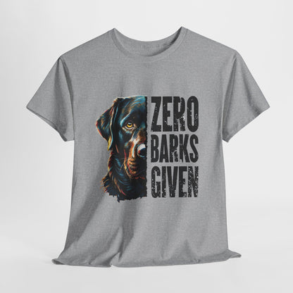 Zero-barks-crazydog t shirts in Sports Gray with a dog graphic and 'Zero Barks Given' text on a white background